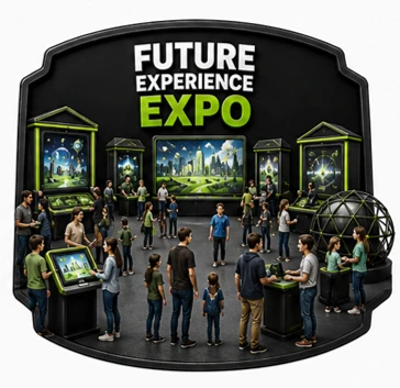 Future Experience Expo event format with exhibits, stations and family participation